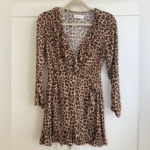 WHYTE VALENTYNE Leopard Print Long Sleeve Mini Dress Sz Small